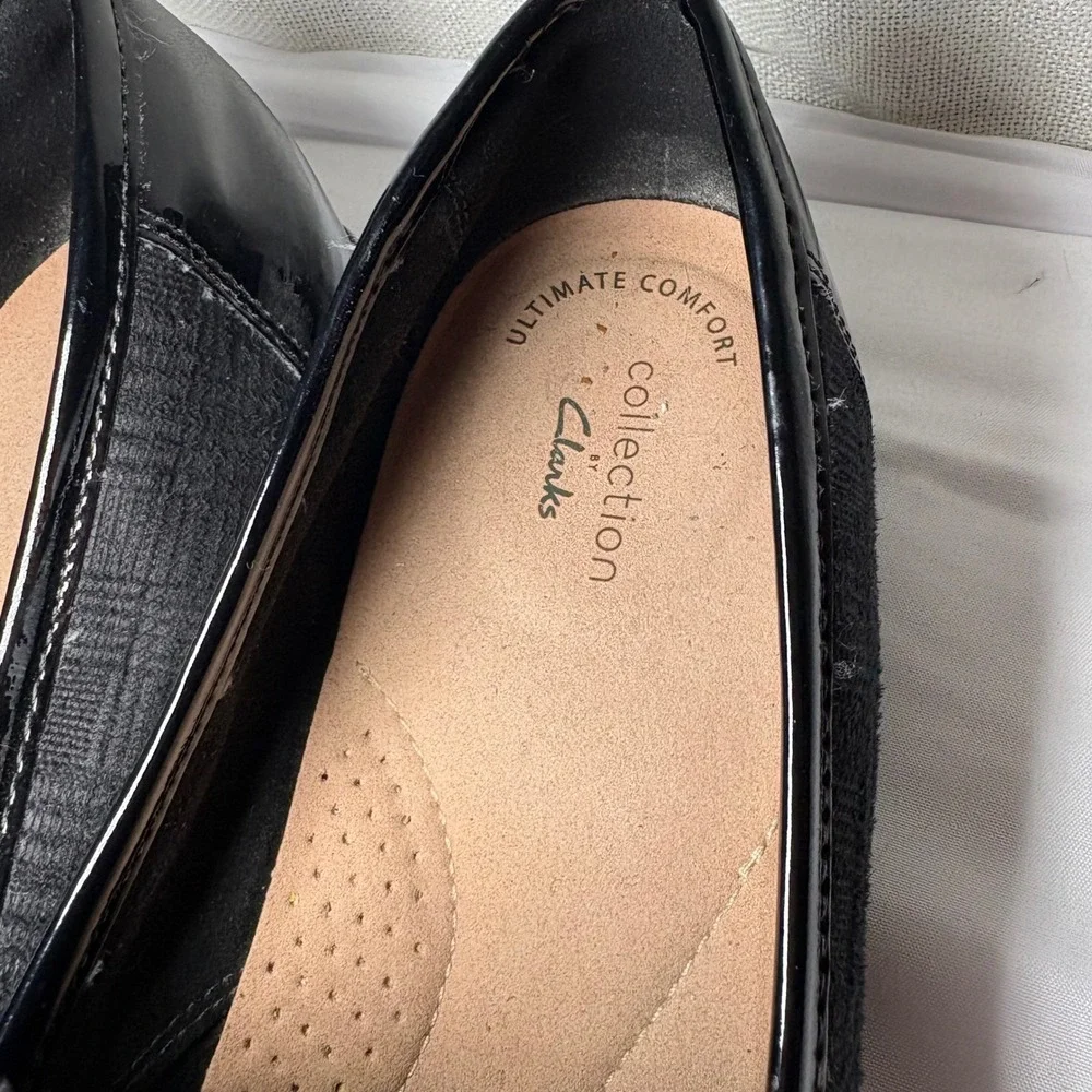 Clarks Trish Rose Black Plaid Plaid Patent Trim Comfort Penny Loafers Women's 10